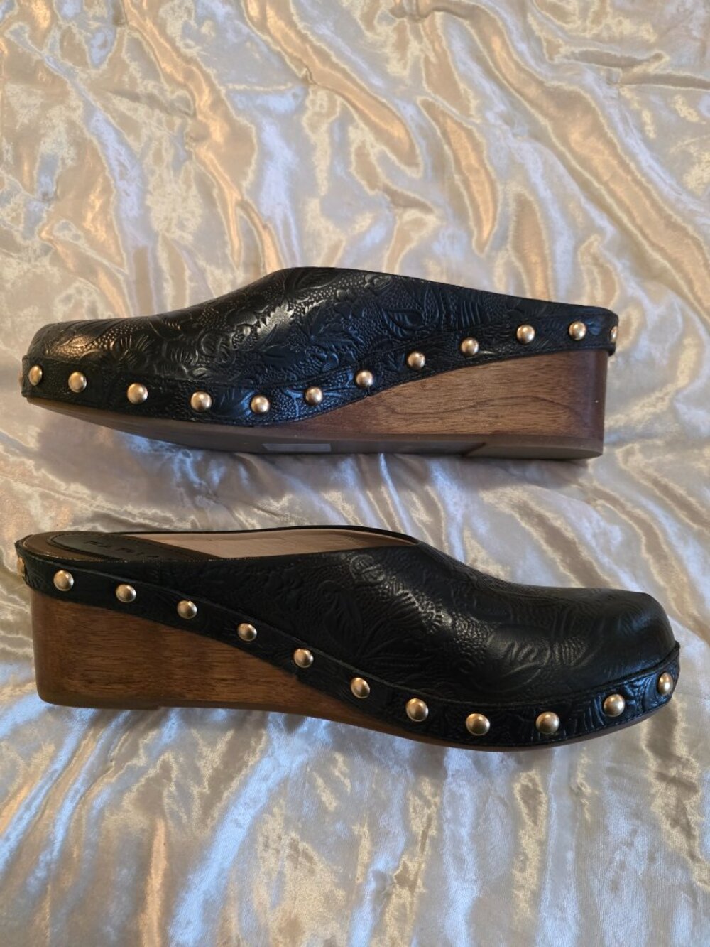Black Embossed Wedge Clog - Picture 3 of 6